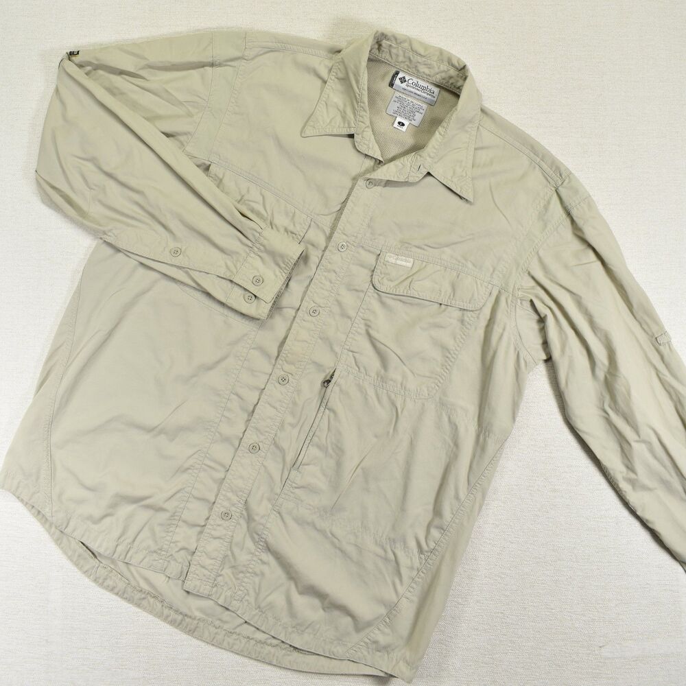 Columbia GRT Long Sleeve Convertible Hiking Shirt Khaki Beige Nylon Men's Large